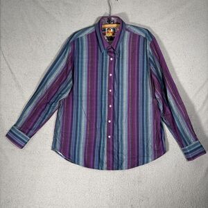 Robert Graham Shirt Men's Size 2XL Purple Jewel Tones Striped Flipcuff Artsy Lux